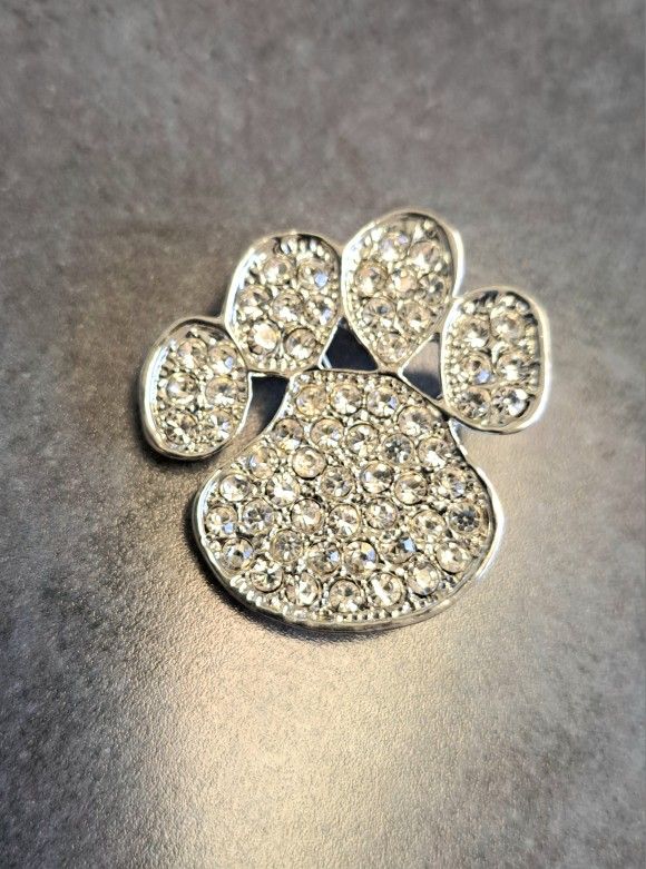 Clear Rhinestone Paw Print Brooch