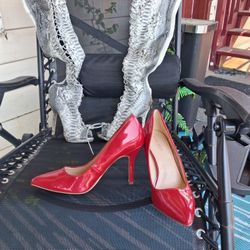 Snakeskin Lace Up Boots  51/2,   Red Pumps 7