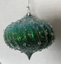 Beautiful Jewel Tone Iridescent Blue / Green Sugar Iced Onion Ornament