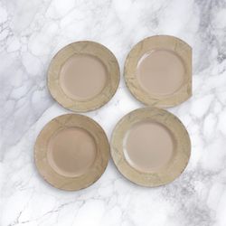Set of 4 Beige Leaf Pattern Dinner Plates – Neutral Everyday Dishes