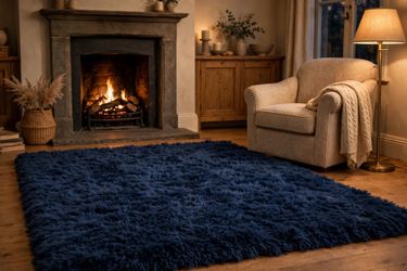 Navy Blue Plush Rug – 9x6 Ft, Shaggy