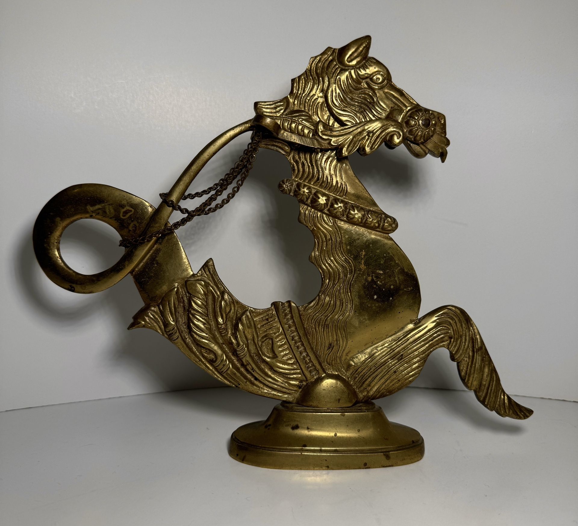 Antique Figural Brass Venetian Seahorse Horse Gondola Hippocampus Oar Lock