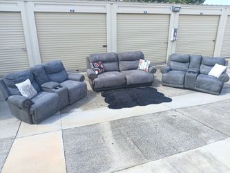 Dark Grey Reclining Sofa Set - 3 pieces