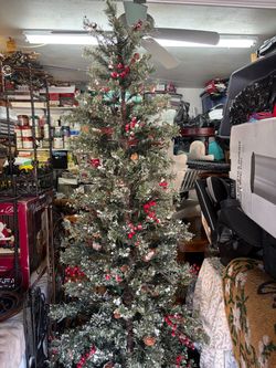 Flocked Artificial Christmas Tree with Decorations
