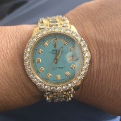 36mm Rolex President.  Tiffany Blue Dial.  Diamond  Bezle,,Diamonds On Band