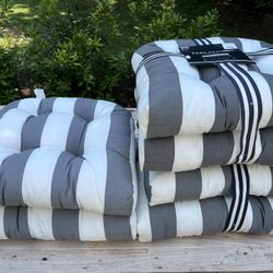 6 Grey Striped Outdoor Chair Cushions 