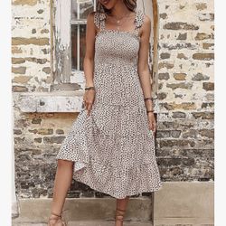 Women's Summer Leopard Print Ruffle Long Maxi Dress, Small