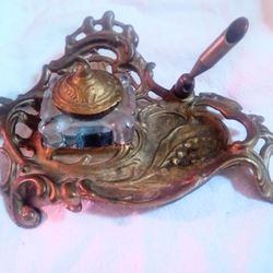 Solid brass art nuvo with crystal inkwell