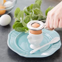 Egg Topper Cutter Stainless Steel Remove Top of Boiled Eggs using Ring of Teeth