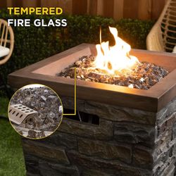 Alpine 29" Stone Look Column Propane Fire Pit – 32K BTU, Fire Glass, Push Ignition