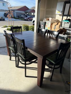 Solid Wood Dining Table Set – 6 Chairs (+ Leaf Which Seats 8)