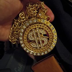 Gold Dollar Sign Pendant Chain Necklace