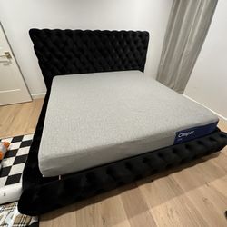 King Size Bed Frame Black Velvet  / Mattress Included.    🔥  Cama King Size  Color Negra  /  Colchon Incluido 