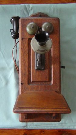 Antique Monarch telephone, oak case, wall mount