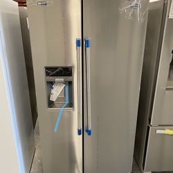 MayTag Stainless Steel 36” Wide Counter Depth Side-by-Side Refrigerator - 21 Cu. Ft.
