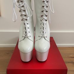 White shop pleaser boots