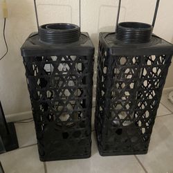 2 Tall Wood Candle Holders 