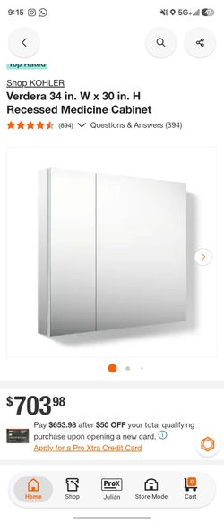 KHOLER VERDERA MIRRORED CABINET 34X30