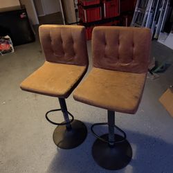 2 Brown Suede Bar Stools