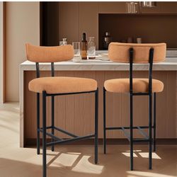 2 Bar Stools for Kitchen Island, 27" Seat Height Bar Chairs for Dining Room, Modern Kitchen Counter Stool with Metal Legs and Footrest, Upholstered Ba