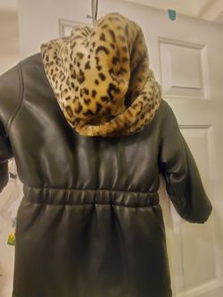 Kid's black leather with cheetah print lining, faux collar
