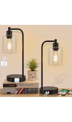 Bedside Lamps for Nightstand,Touch Table Lamps for Bedrooms Set of 2,Bedroom Lamps Set of 2 with USB Ports and Outlets,3-Way Dimmable Modern Table Lam