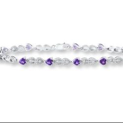 Amethyst Heart Bracelet Diamond Accents Sterling Silver