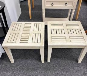 New assembled. 2 for $75  acacia wood side table