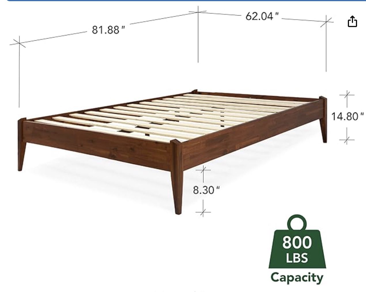 Bme Dinkee 15-Inch Solid Wood Queen Platform Bed Frame - Japanese Joinery, Minimalist Style - Wood Slats, Easy Assembly, No Box Spring Needed - Chocol