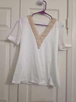 White V-Neck Top with Lace Detail