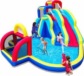 Inflatable Double Water Slide With Soccer Goal for  Party Fun