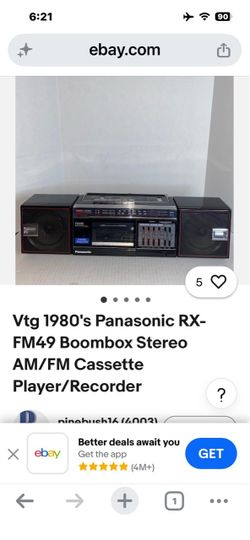 Vintage 1980s Panasonic RX-FM49 boombox stereo am/fm cassette