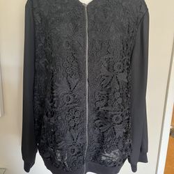 Cool Black SoHo New York & Company Embroidered Sheer Bomber Zip Front Jacket XXL