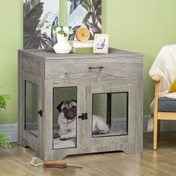 Grey Wood End Table Dog Crate New