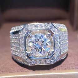 14K Gold Male 2ct Lab Diamond Moissanite Ring – 925 Sterling Silver Wedding Band for Men