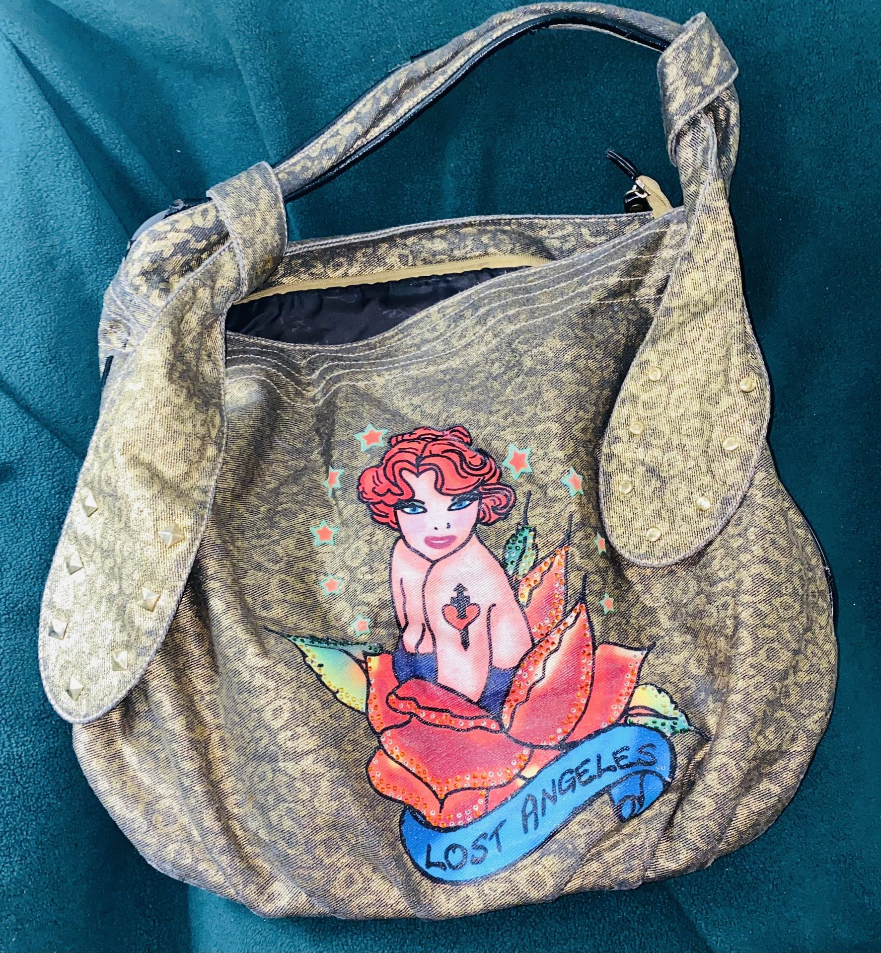 Vintage Large Sac Purse with Gold Accents and Rhinestones