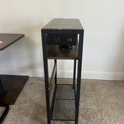 Narrow Side Table with Charging Station, Small End Table