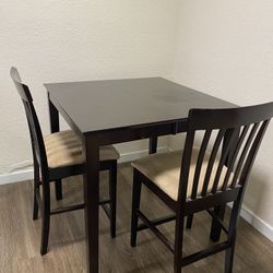 Tall Extendable Kitchen Dinning Table with 2 matching chairs - Espresso