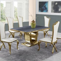Chateau Collection 7 PCS Marble top dining table set-Stainless Steel- Available in 4 colors Now 3198.00 Free Delivery 🚚