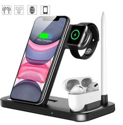 Wireless Charger, QI-EU 4 in 1 Qi-Certified Fast Charging Station Compatible Apple Watch Airpods Pro iPhone 11/11pro/X/XS/XR/Xs Max/8/8 Plus