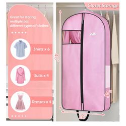 NEW SEALED BAG 43" Pink Garment Bags for Travel for Women Waterproof Oxford Fabric Suit Bags for Closet Storage Dress Cover Hanging Clothes Bag 