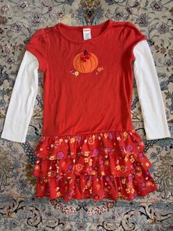 Gymboree Girls 6 Woodland Friends Floral Pumpkin Fit & Flare Dress Long Sleeve