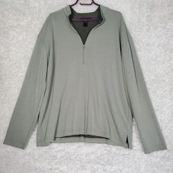 LL Bean Men 1/4 Zip Pullover Size XXL Green Long Sleeve Hiking Outdoors USA Made
