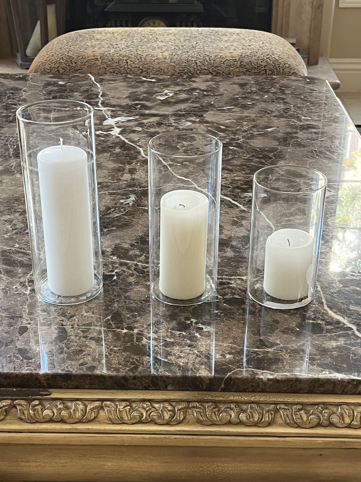 23 Sets Of 3 Pillar Candle Holders And Candles