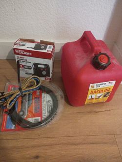 Gas container hyper tough standard tire inflator and truck SUV edge trim
