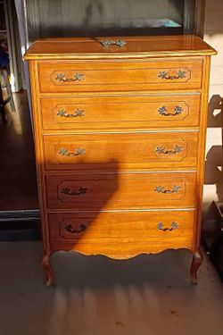 Vintage Solid Wood Tallboy Dresser 4ft tall - French Provincial Highboy