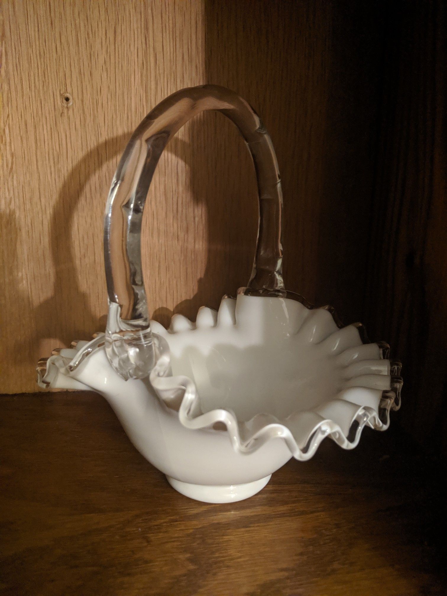 Vintage Fenton glass bowl dish basket white