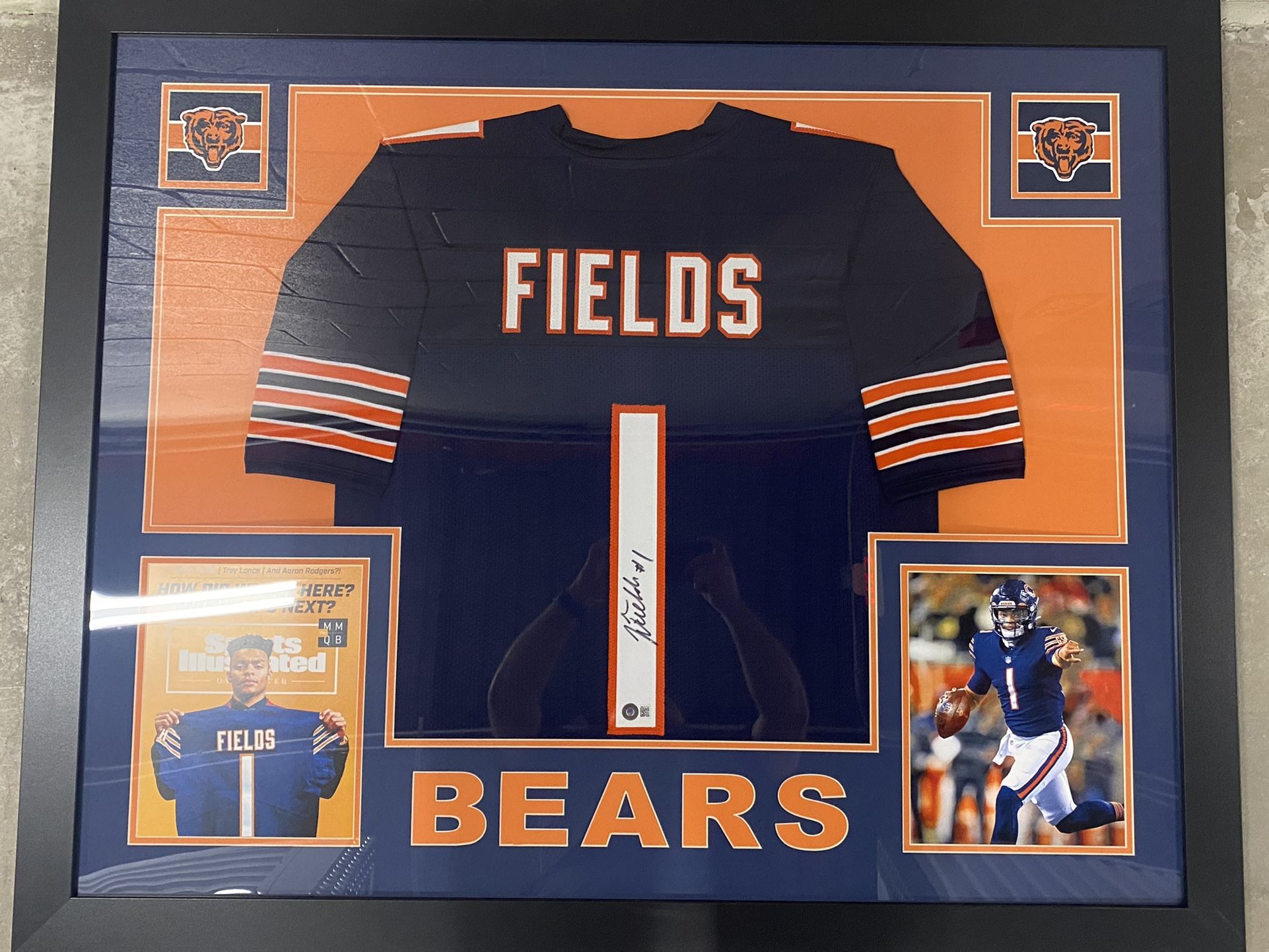 Justin Fields Signed Autographed Framed Chicago Bears Jersey Beckett COA 100% Authentic Signature