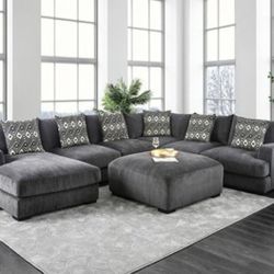 Brand New Grey Super Plush Chenille U-Shaped Sectional Sofa (Ottoman Sold Separately)