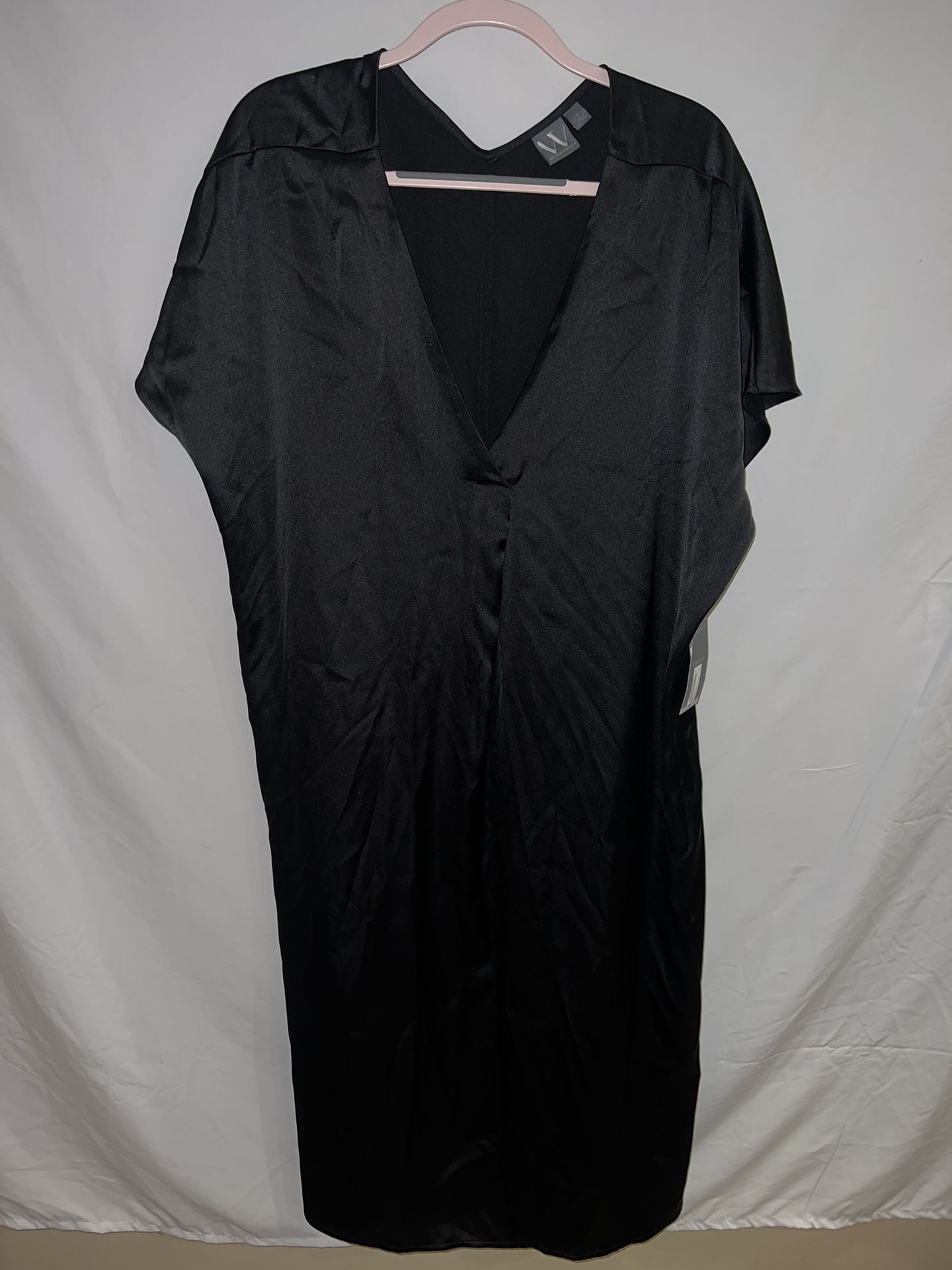 NWT Ladies Womens Large black satin Worthington v-neck long nightgown $64 tag